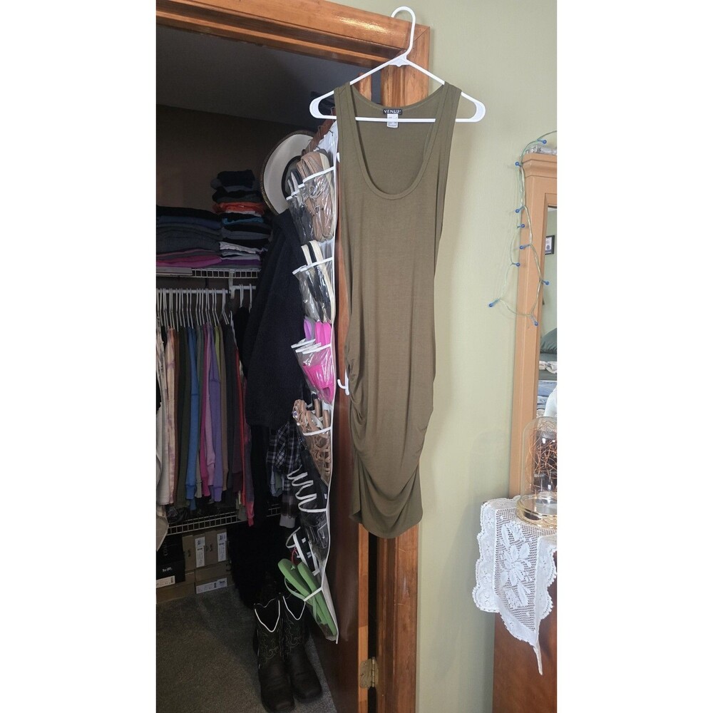 Venus Size:Medium Army Green Sleeveless Ruched Bodycon Midi Dress***NWOT***